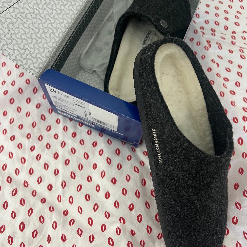 Grey Birkenstock slipper clogs